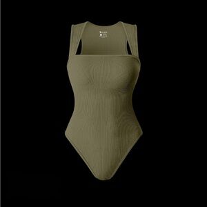 Olive Green Ribbed Bodysuit